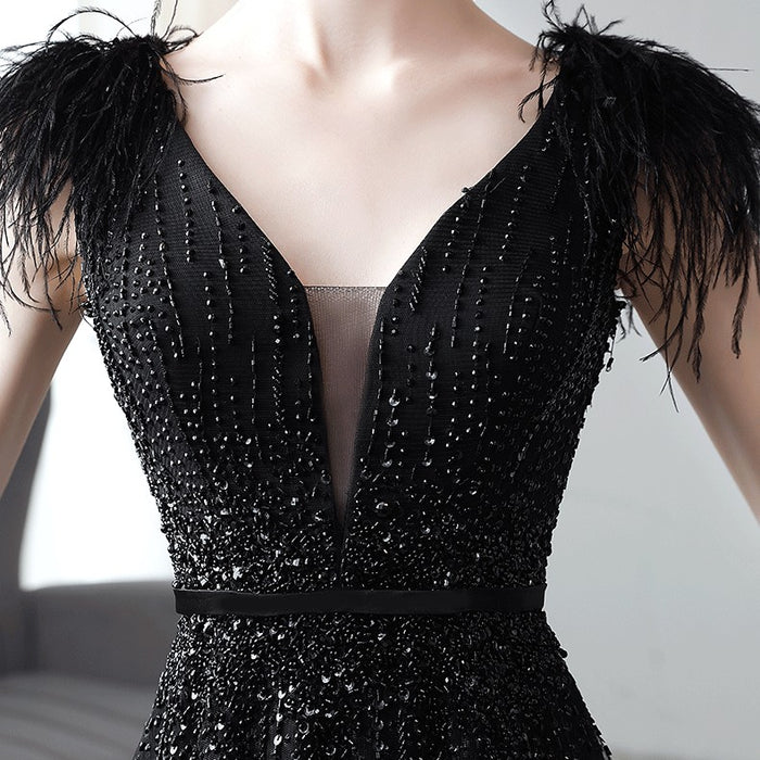Vestido de noche negro con doble hombro Mujer