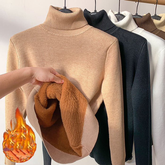 Suéter de invierno con cuello de tortuga para mujer, Jersey de punto grueso y cálido elegante, prendas de punto básicas sueltas