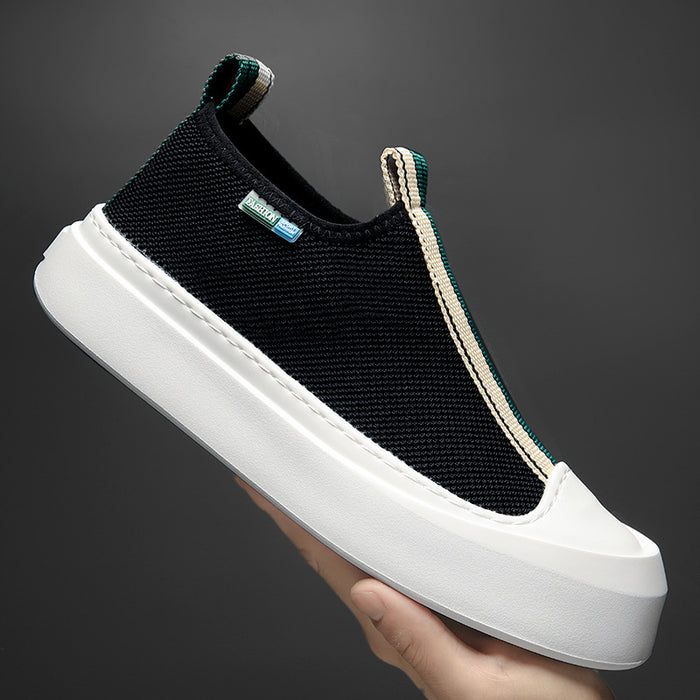 Mocasines de malla transpirables tejidos voladores para hombre, zapatos de Skate simples de suela gruesa a la moda, todo fósforo
