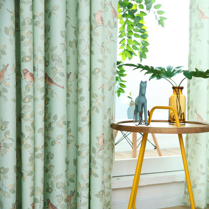 Cortina de folha verde pássaro janela de sacada coreana cortinas de malha