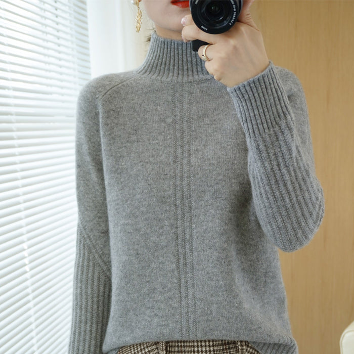 Pull épais à col mi-haut pour femme, ample