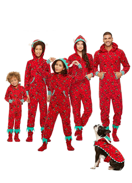 Mono con estampado navideño con capucha para padres e hijos de moda