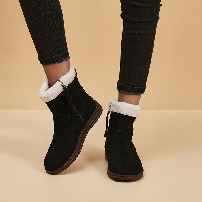 Botas de nieve de invierno para mujer, botas cortas gruesas de lana cálidas con diseño de Zpipeper lateral, zapatos sólidos, nueva moda