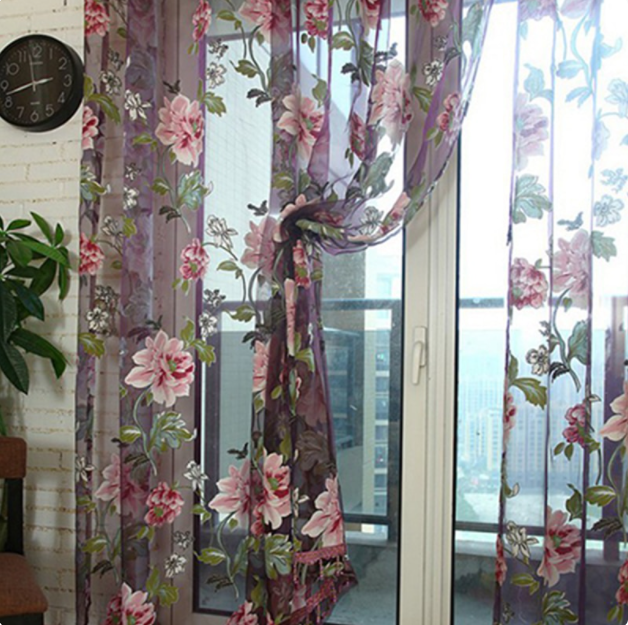 Cortina de pantalla de ventana quemada jacquard de peonía grande, rica y honorable, flor moderna y sencilla