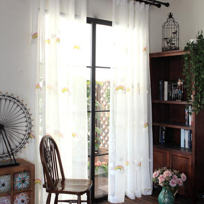 Cortinas de gasa arcoíris para niños con bordado pastoral