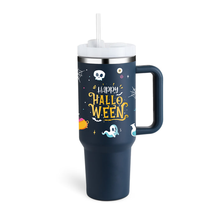 Halloween Thermobecher 1.2 Liter Strohhalm Kaffee Isolierung Tasse mit Griff Portable Auto Edelstahl Wasserflasche Große Kapazität Reisen BPA frei Thermobecher