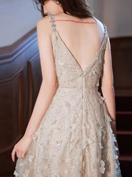 Vestido temperamental champán de moda para mujer