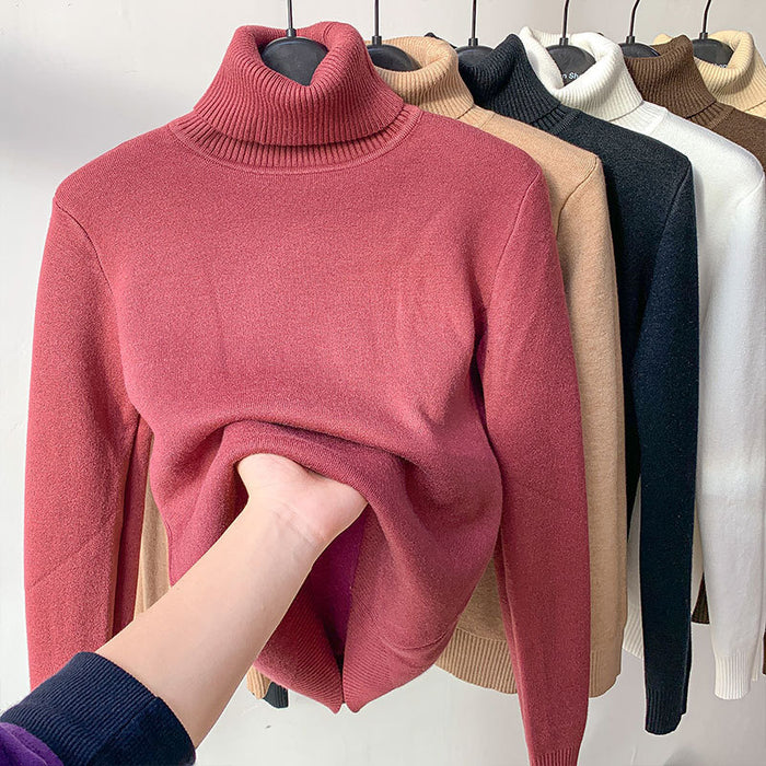 Suéter de invierno con cuello de tortuga para mujer, Jersey de punto grueso y cálido elegante, prendas de punto básicas sueltas
