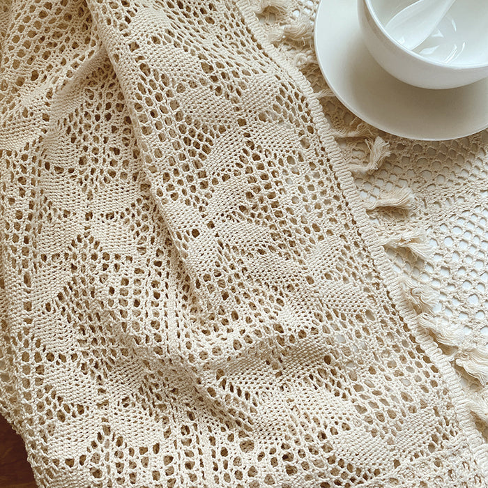 Cortinas de sala de estar huecas de crochet de lino y algodón