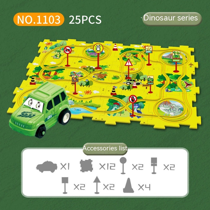 Carro de trilho elétrico brinquedo multifuncional cena DIY quebra-cabeça