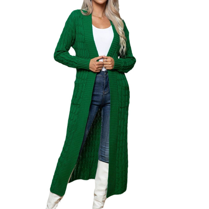 Cardigan long en tricot avec poche torsadée pour femme