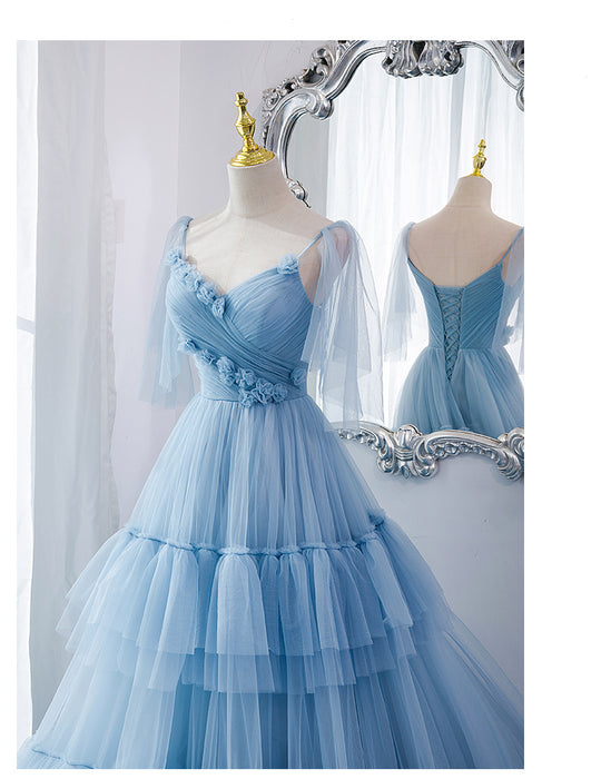Fashion Personality Blue Evening Dress Girl