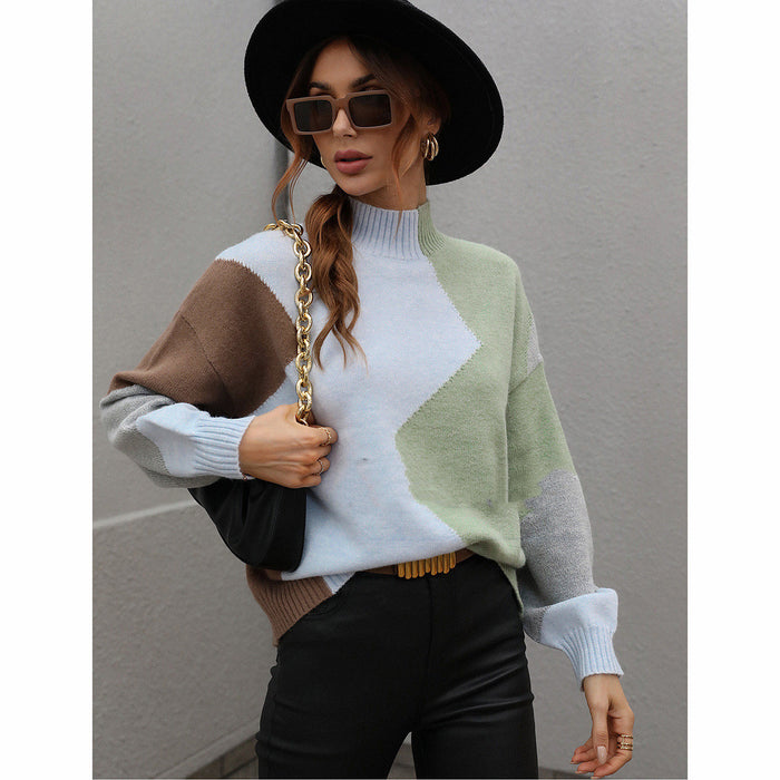 Women's Loose New Color-block Crew Neck Knitwear Sweater