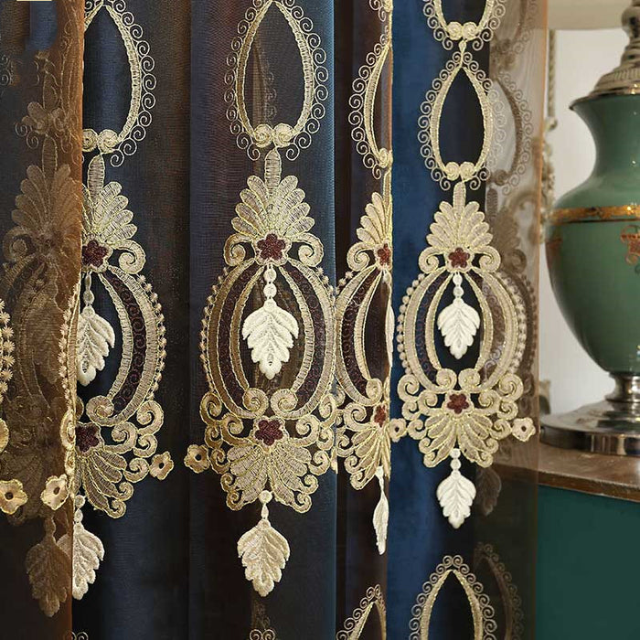 Pantallas de ventana bordadas en relieve de alta gama para sala de estar y dormitorio, sombreado de franela italiana