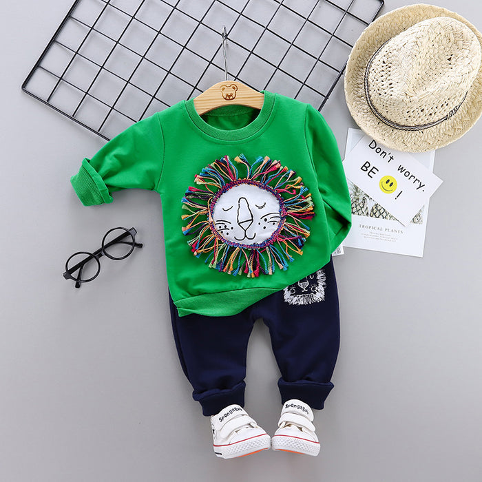 Suéter de manga larga con cuello redondo y pantalón traje de dos piezas para niños