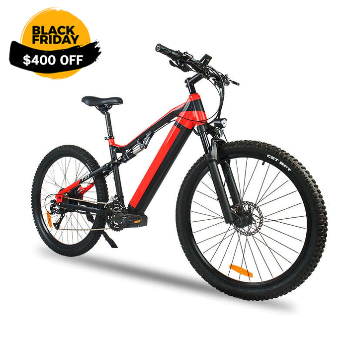 Bicicleta eléctrica eléctrica roja de 500 W - Bicicleta de montaña eléctrica de 27,5 pulgadas 48 V 27 velocidades - Motor Bafang