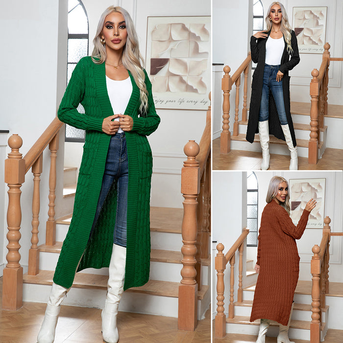 Cardigan long en tricot avec poche torsadée pour femme