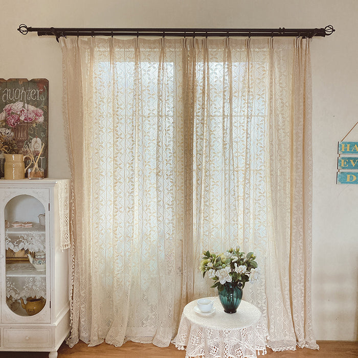 Cortinas de sala de estar huecas de crochet de lino y algodón