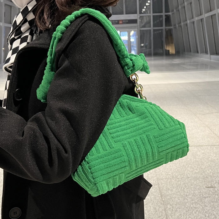 Luxury Towel Pattern Women New Fashion Plush Triangle Clip Handbag