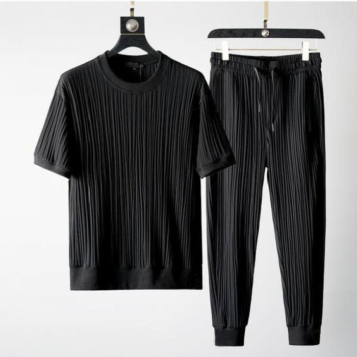 Traje deportivo casual de manga corta transpirable elástico con cuello redondo para hombre