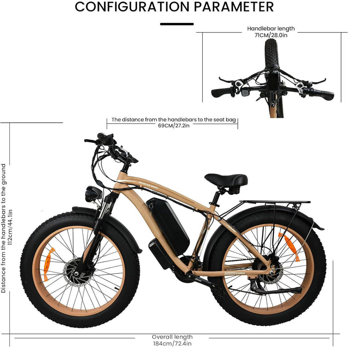 Bicicleta eléctrica de color caqui para adultos de 2000 W: bicicleta eléctrica con neumático ancho de 26 pulgadas, batería extraíble de 20 AH, 21 velocidades para bicicleta eléctrica de montaña