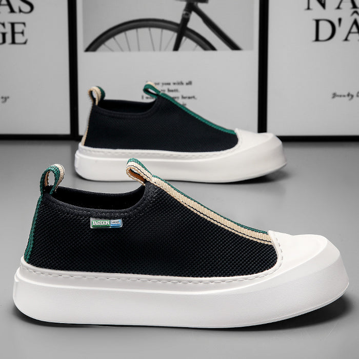 Mocasines de malla transpirables tejidos voladores para hombre, zapatos de Skate simples de suela gruesa a la moda, todo fósforo
