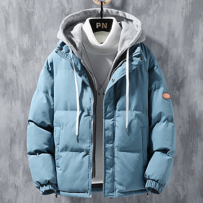 Chaqueta con capucha de moda para hombre, abrigo de dos piezas falso grueso a prueba de viento de invierno, Chaqueta de algodón deportiva de ocio sólida