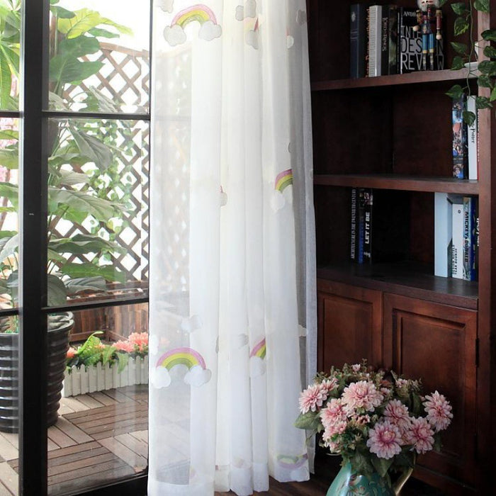 Cortinas de gasa arcoíris para niños con bordado pastoral