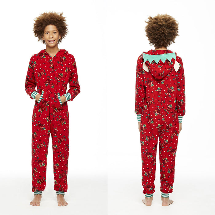 Mono con estampado navideño con capucha para padres e hijos de moda