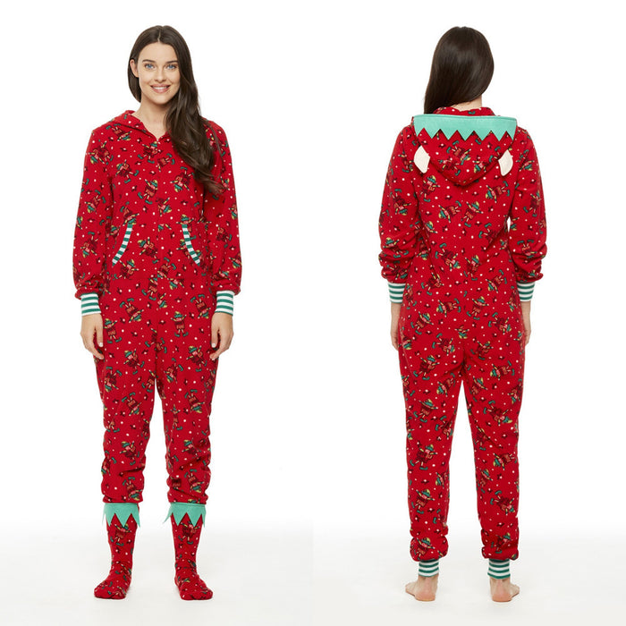 Mono con estampado navideño con capucha para padres e hijos de moda