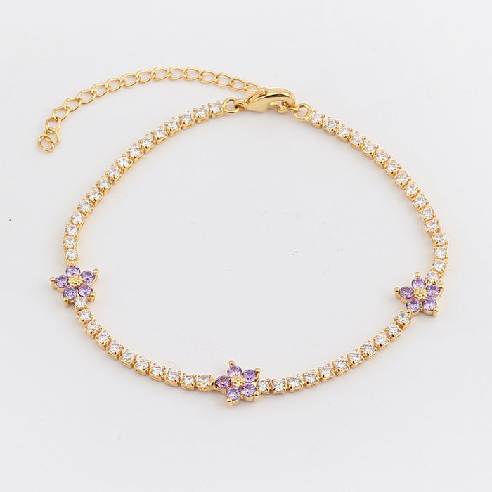 Multicolor Five Petal Flower Zircon Inlaid Simple Sweet Bracelet For Women