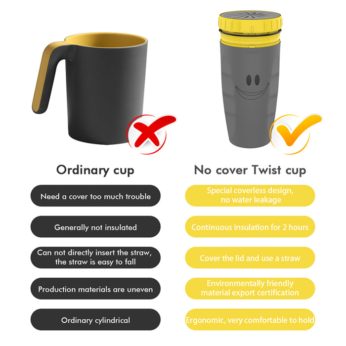 Keine Abdeckung, Twist Cup, tragbarer Reisebecher, doppelte Isolierung