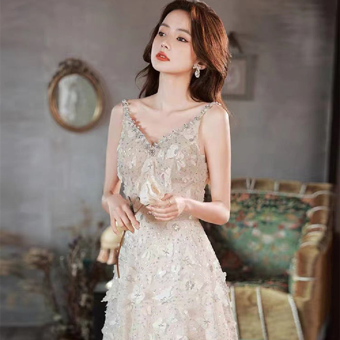 Vestido temperamental champán de moda para mujer