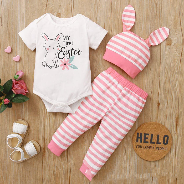 Nuevo Pelele de conejo con estampado de Pascua, tres piezas, 2 colores