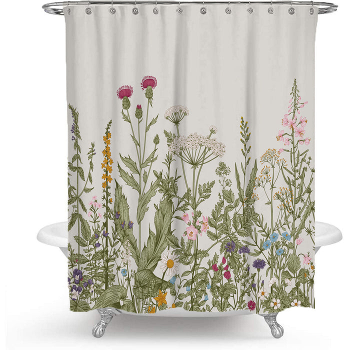 Cortina de ducha de planta floral de color, poliéster, cortina de baño