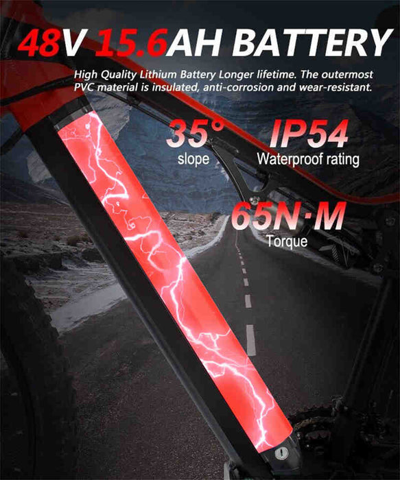 Bicicleta eléctrica eléctrica roja de 500 W - Bicicleta de montaña eléctrica de 27,5 pulgadas 48 V 27 velocidades - Motor Bafang