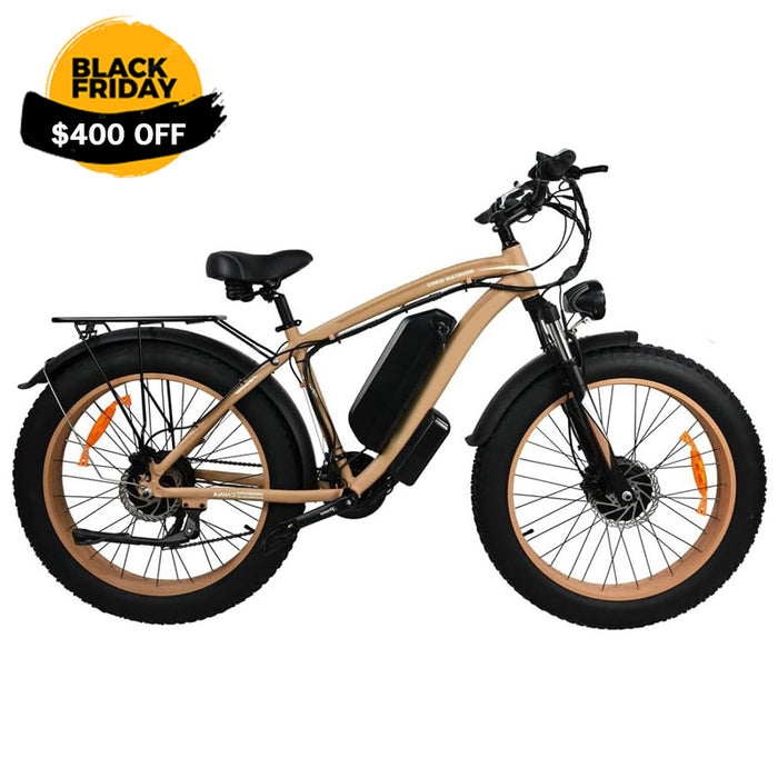 Bicicleta eléctrica de color caqui para adultos de 2000 W: bicicleta eléctrica con neumático ancho de 26 pulgadas, batería extraíble de 20 AH, 21 velocidades para bicicleta eléctrica de montaña