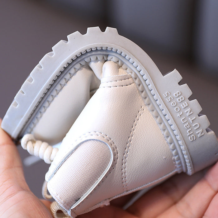 Botas de cuero para niños Zapatillas impermeables para niños Botas de nieve para niños pequeños color beige Zapato de invierno para niñas Niño