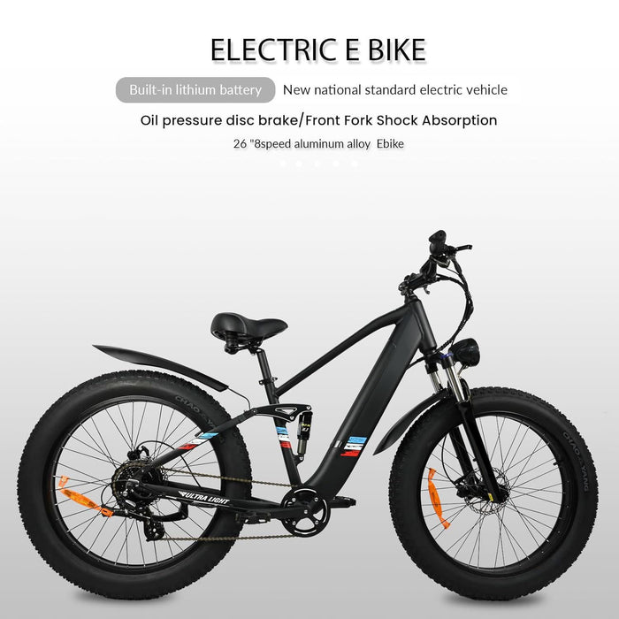 Bicicleta elétrica com motor de 500 W para adultos - bateria removível de velocidade de 25 MPH 48 V 12AH, bicicleta elétrica com pneu gordo de 26 polegadas