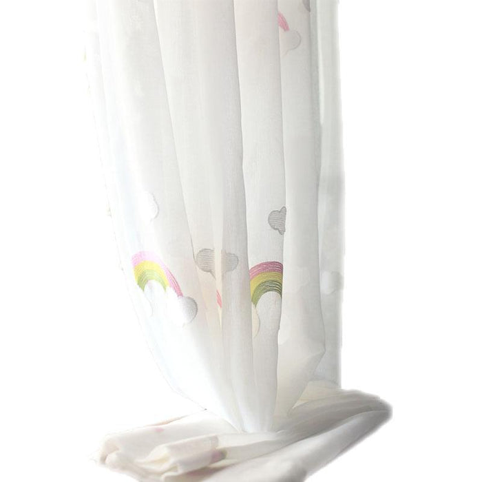 Cortinas de gasa arcoíris para niños con bordado pastoral