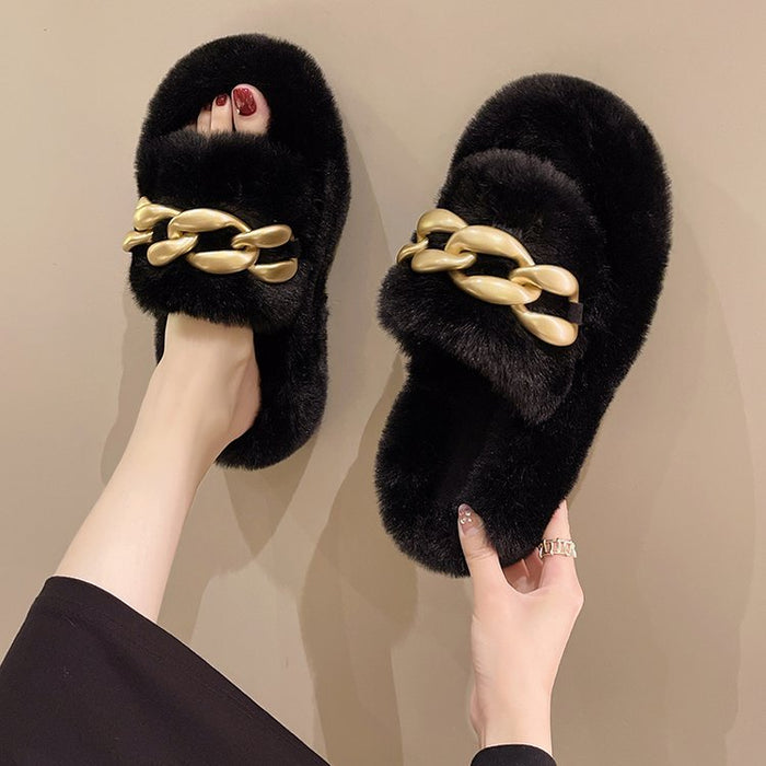 Thick-soled wool slippers for women to wear outdoors