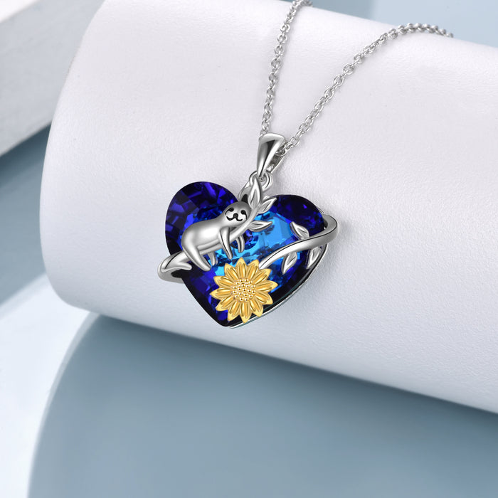 Faultier Geschenke für Frauen Kristall Faultier Sonnenblume Halskette 925 Sterling Silber Faultier-Schmuck für Frauen