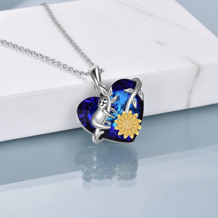 Faultier Geschenke für Frauen Kristall Faultier Sonnenblume Halskette 925 Sterling Silber Faultier-Schmuck für Frauen