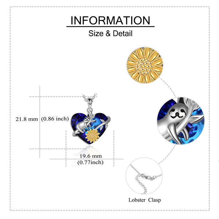 Faultier Geschenke für Frauen Kristall Faultier Sonnenblume Halskette 925 Sterling Silber Faultier-Schmuck für Frauen
