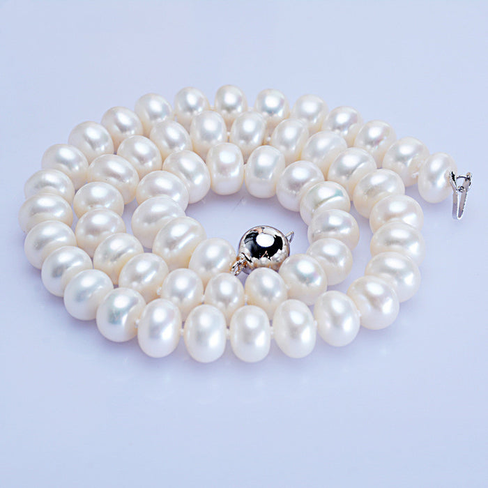 Dailan Schmuck Süßwasser Perle Halskette 10-11mm gedämpft Brot Runde starkes Licht Ball-Taste Halskette Schmuck Fabrik Großhandel