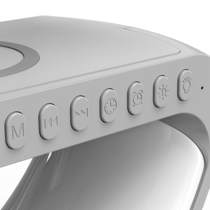 Bluetooth-Lautsprecher, kabelloses Ladegerät, Nachttischlampe, Sonnenaufgang, Wecklampe, Polarlampe, Wecker