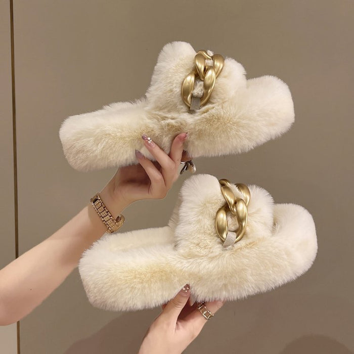 Thick-soled wool slippers for women to wear outdoors