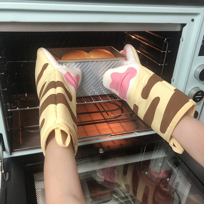 3D-Cartoon-Katzenpfoten-Ofenhandschuhe, lange Baumwoll-Backisolierhandschuhe