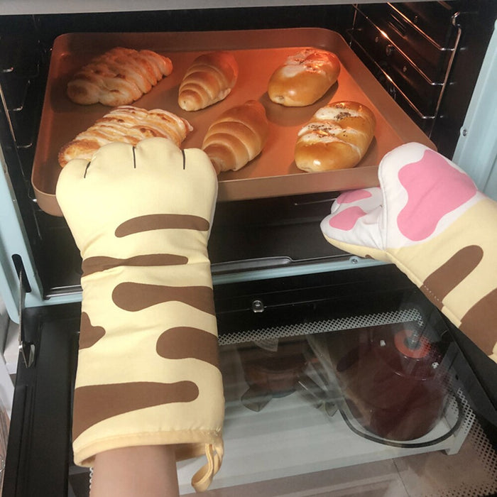 3D-Cartoon-Katzenpfoten-Ofenhandschuhe, lange Baumwoll-Backisolierhandschuhe