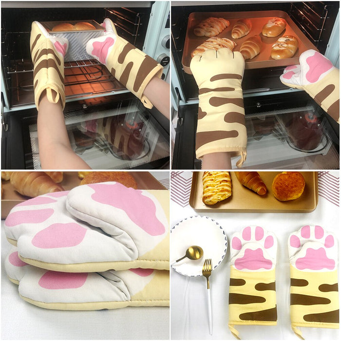 3D-Cartoon-Katzenpfoten-Ofenhandschuhe, lange Baumwoll-Backisolierhandschuhe